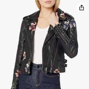 BLANKNYC Floral Embroidered Studded Faux Leather Moto Jacket, Size M